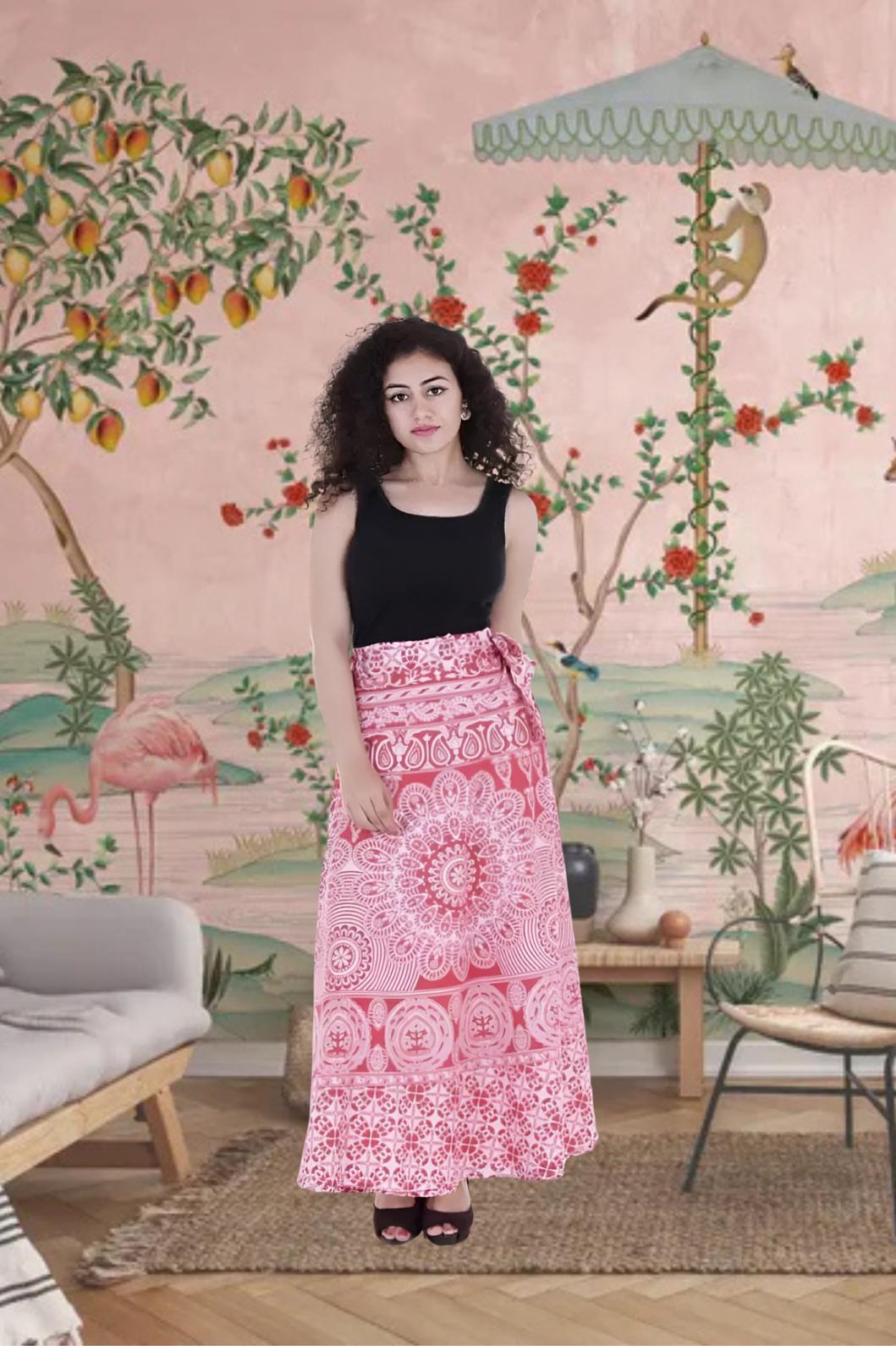 Front view wrapped in temple tones, skirt flaring like devotion