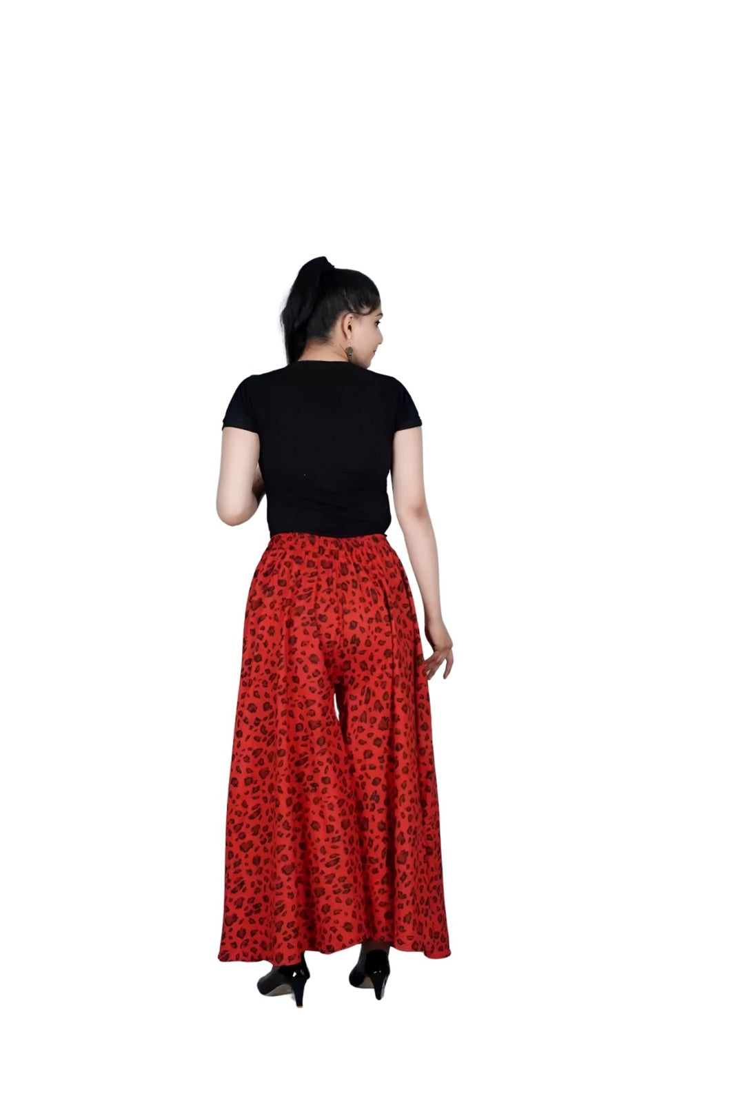 Rear studio shot of Jaipur printed red palazzo