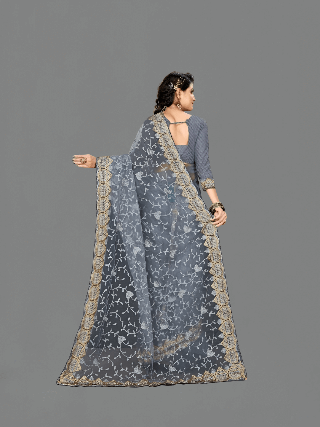 Flat lay on grey: net fabric as delicate as cobwebs on slate