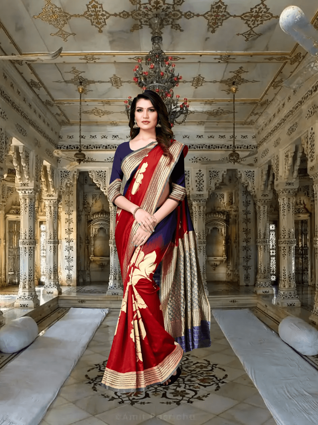 Macro of red geometric patterns on navy – each angle hand-painted