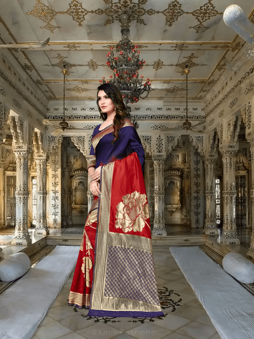 Macro of red geometric patterns on navy – each angle hand-painted