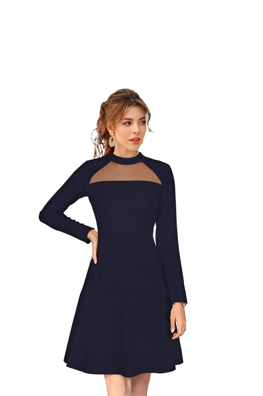Studio front pose – navy blue elegance, clean and simple