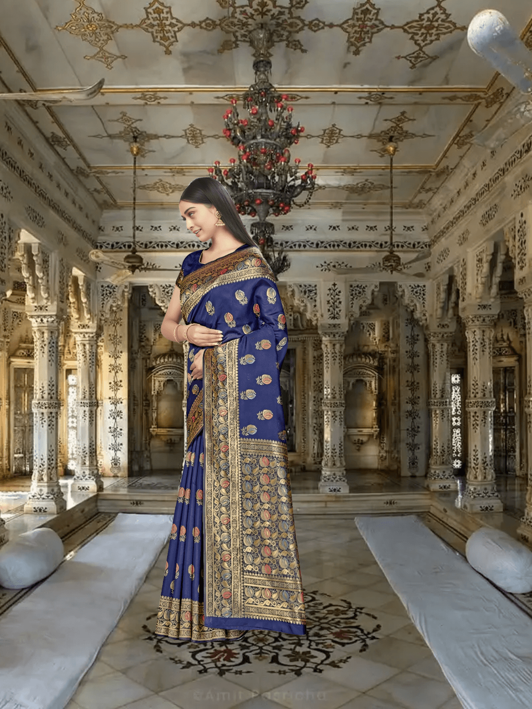 Macro of abstract gold patterns on navy – like asteroid fragments