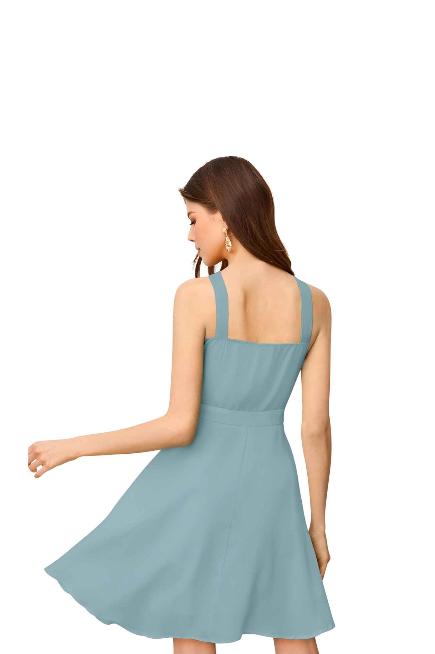 Transparent back shot of pista green stretchable dress