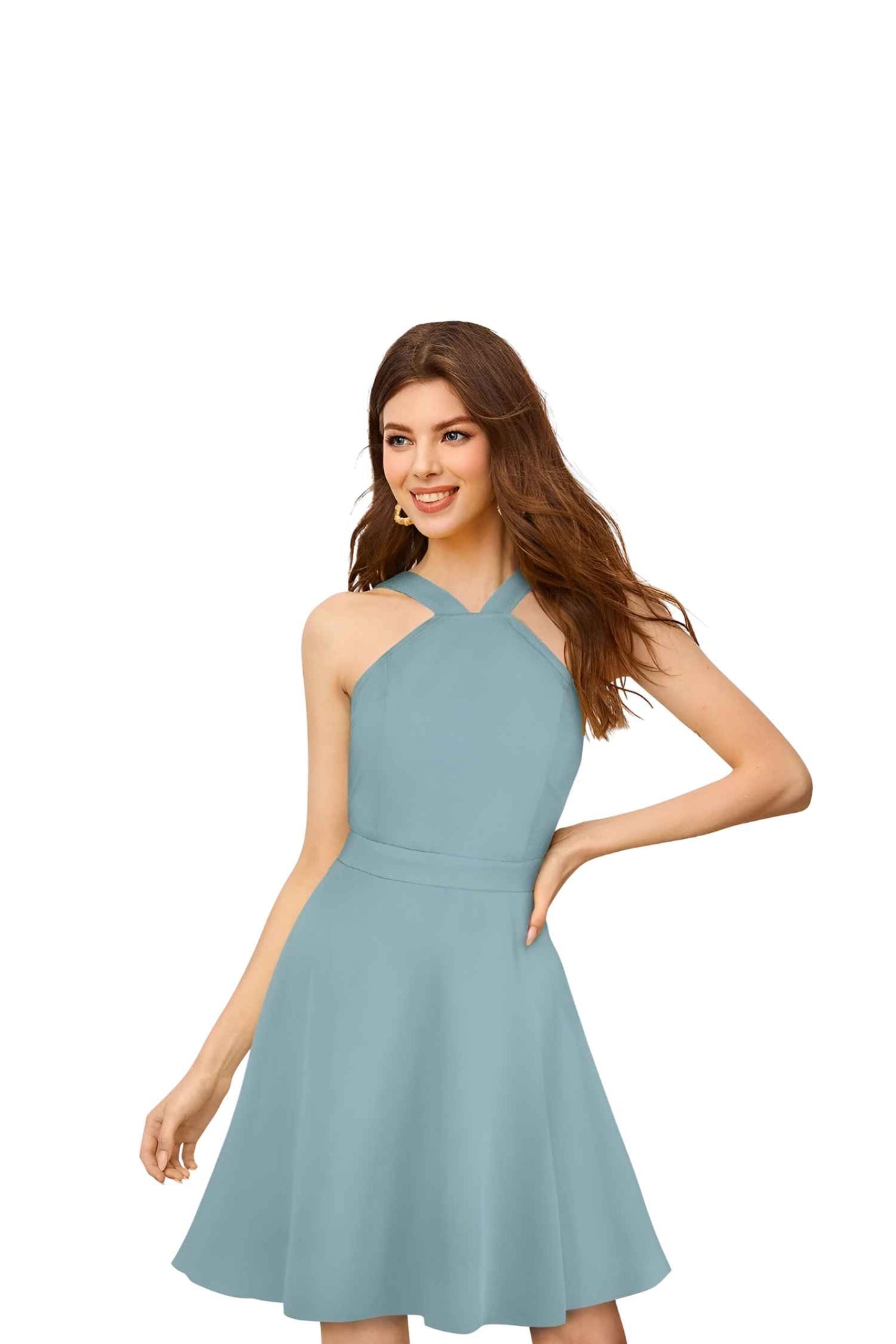 Transparent front view of pista halter neck dress