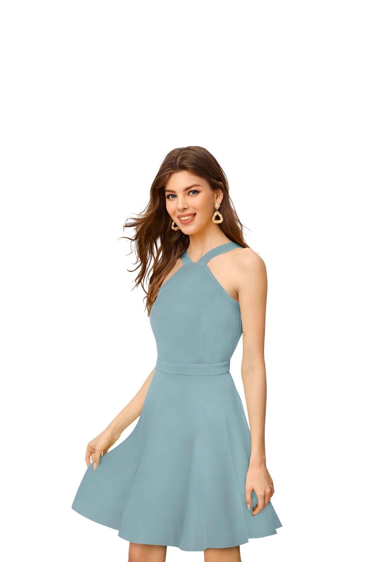 Transparent side profile of sleeveless pista dress