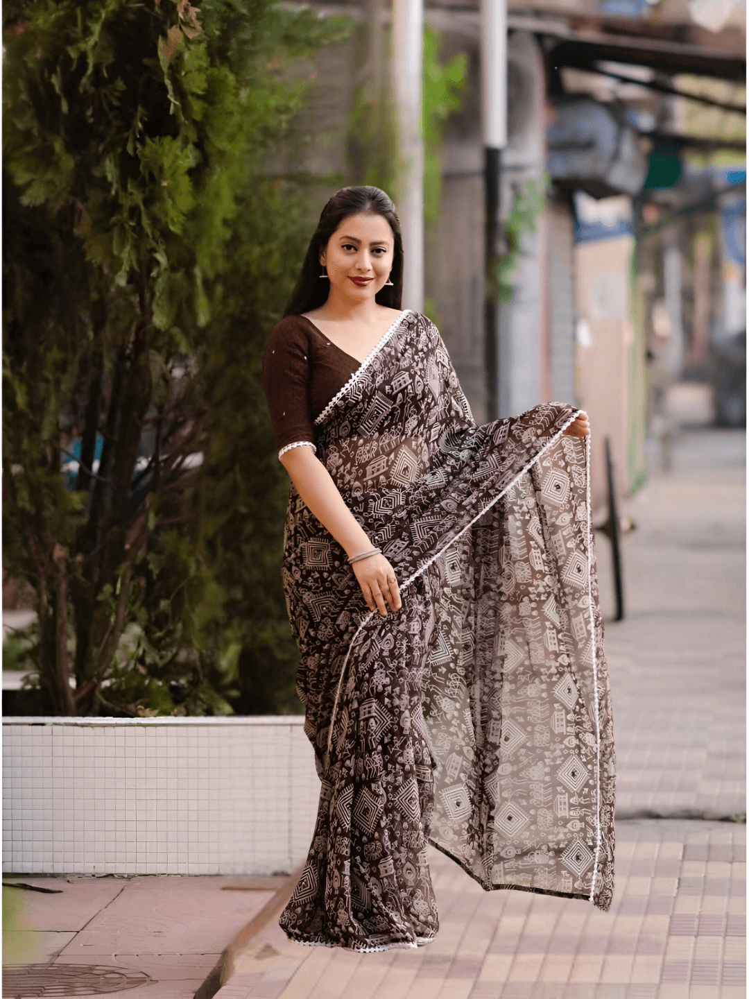 Saree in moody reading nook lighting