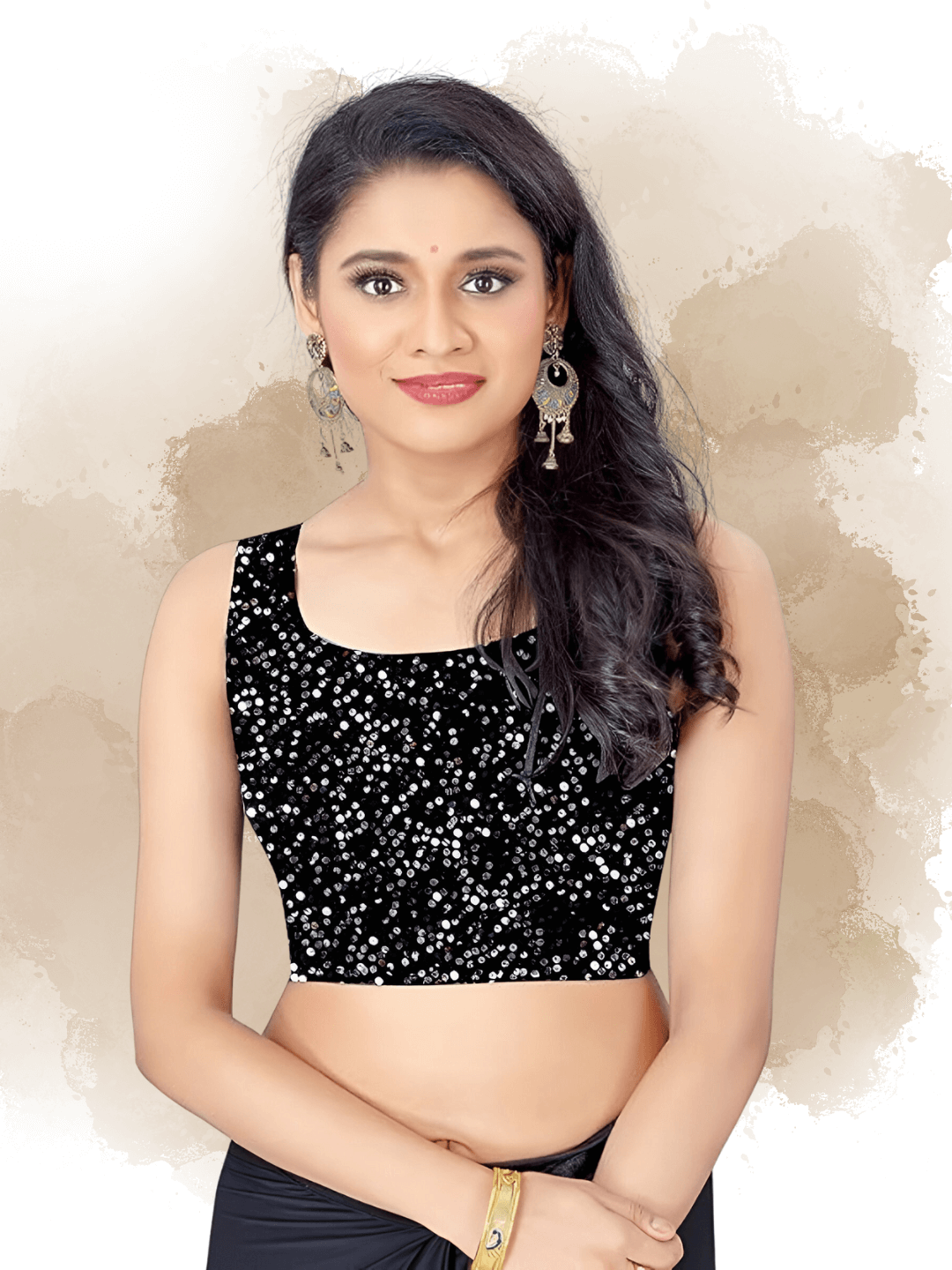 Unstitched blouse piece for midnight navy saree