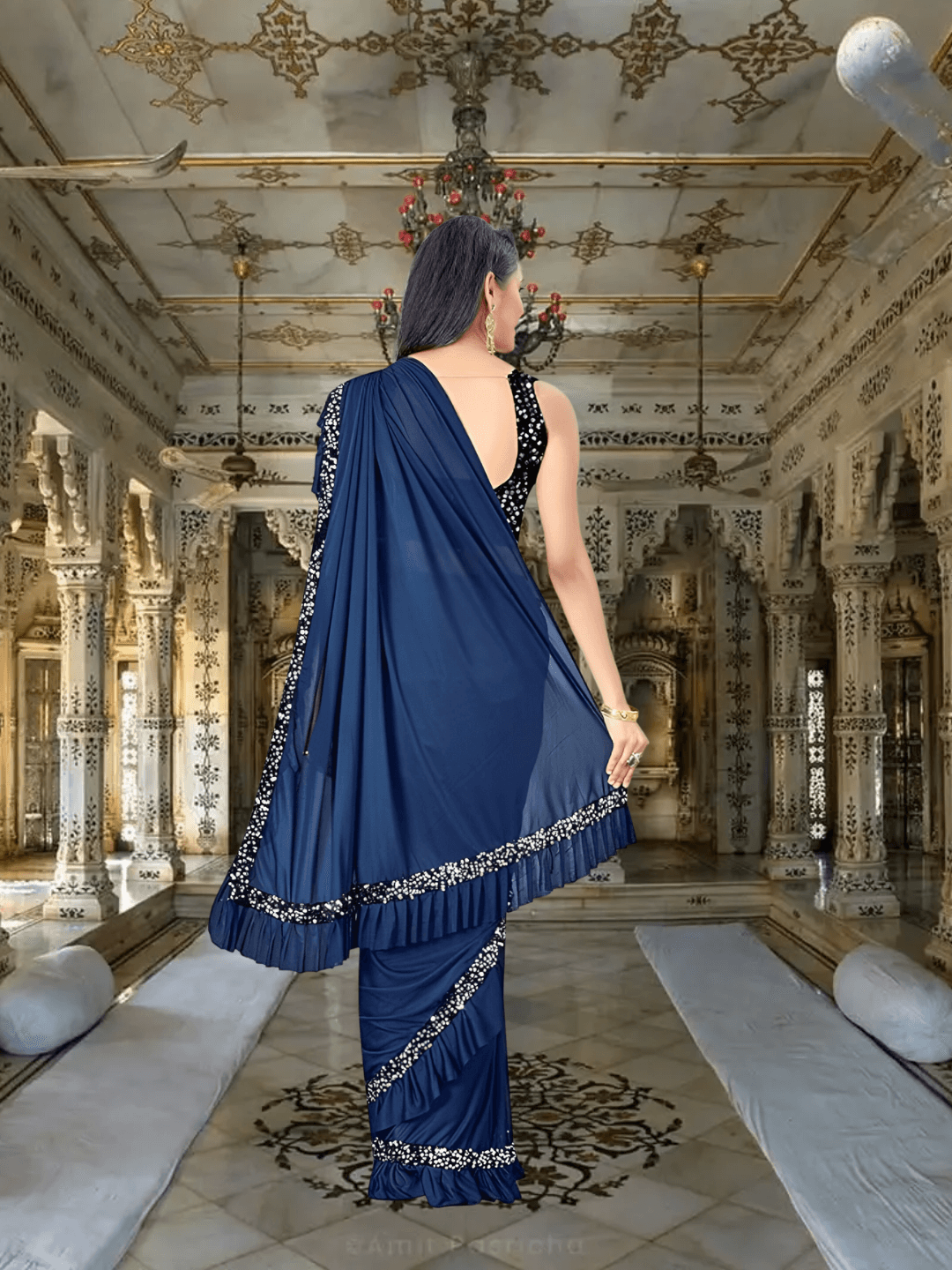 Close-up of deep navy Lycra showing wrinkle-resistant weave