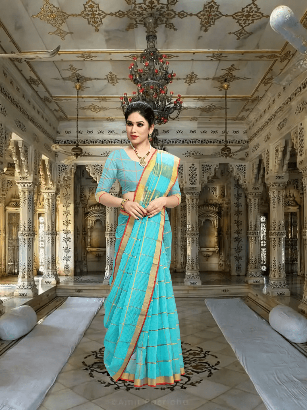 Golden grid reflecting natural light against architectural backdrop