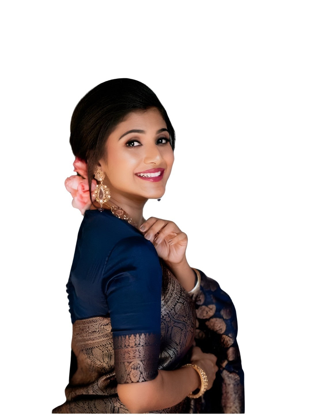 Back view with elegant folds on studio set