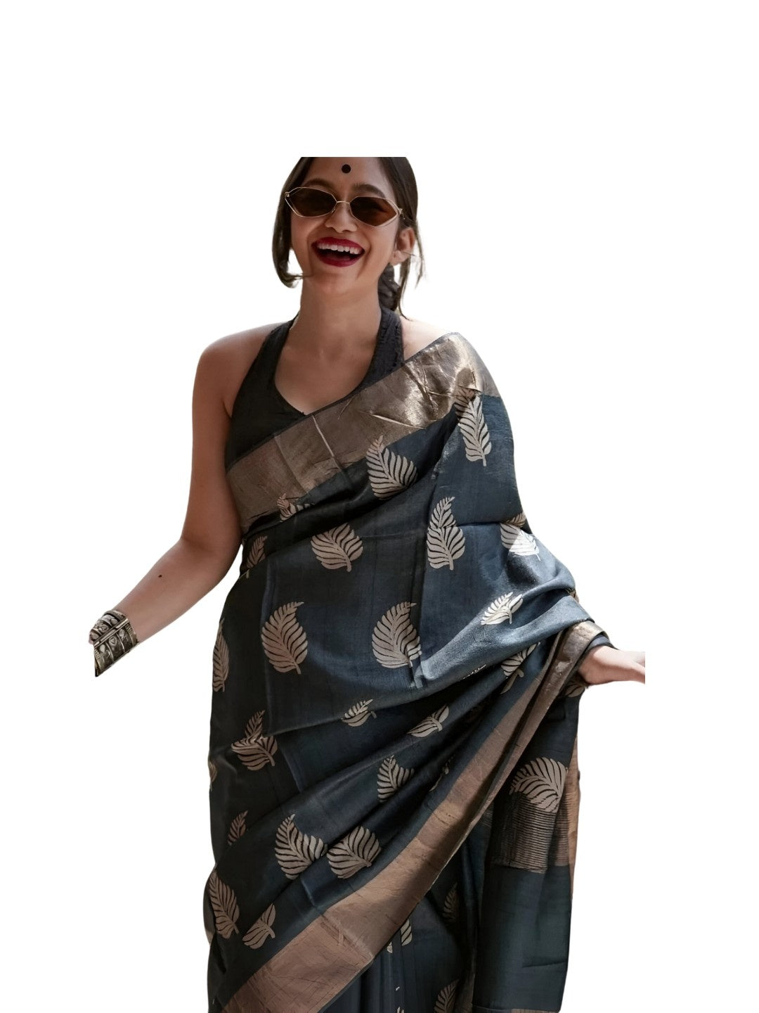 Saree displayed in clear front pose for details