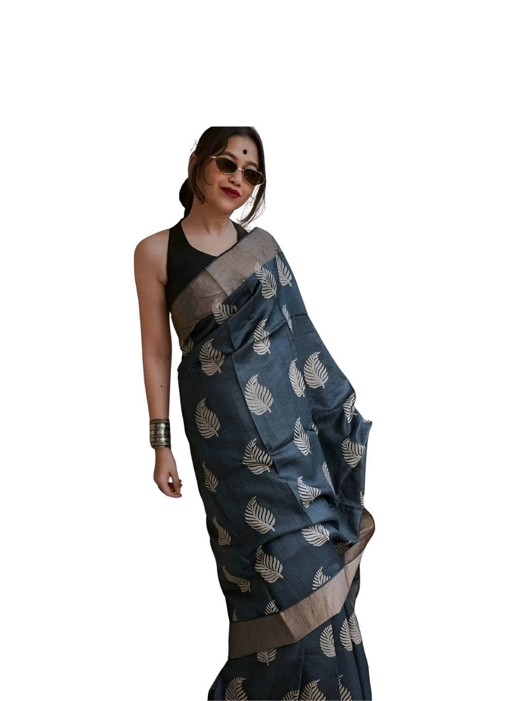 Saree displayed in clear front pose for details