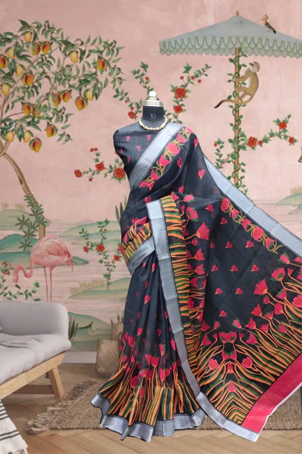 Elegant front view showcasing digital print and flow