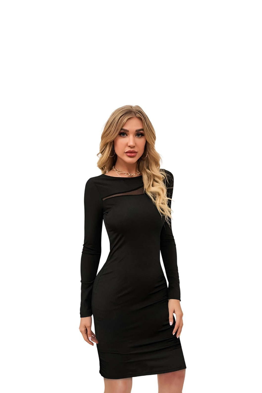 Noir Paradox black bodycon dress – front view on white background