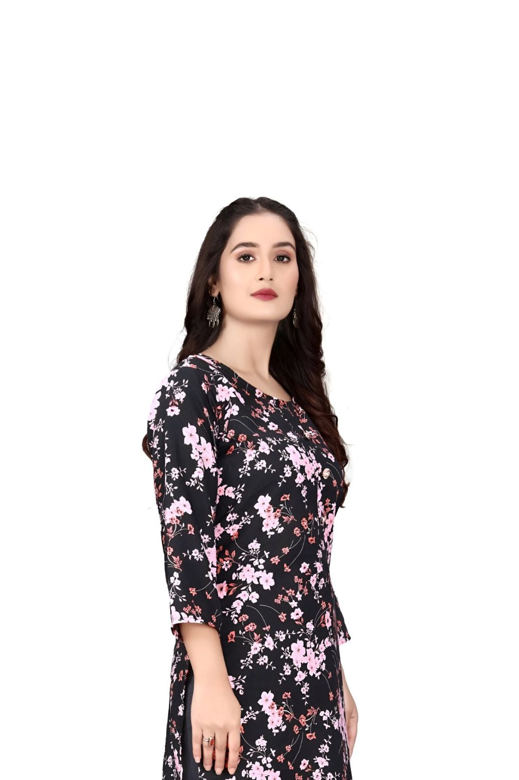 Back silhouette of kurti showing subtle floral motif