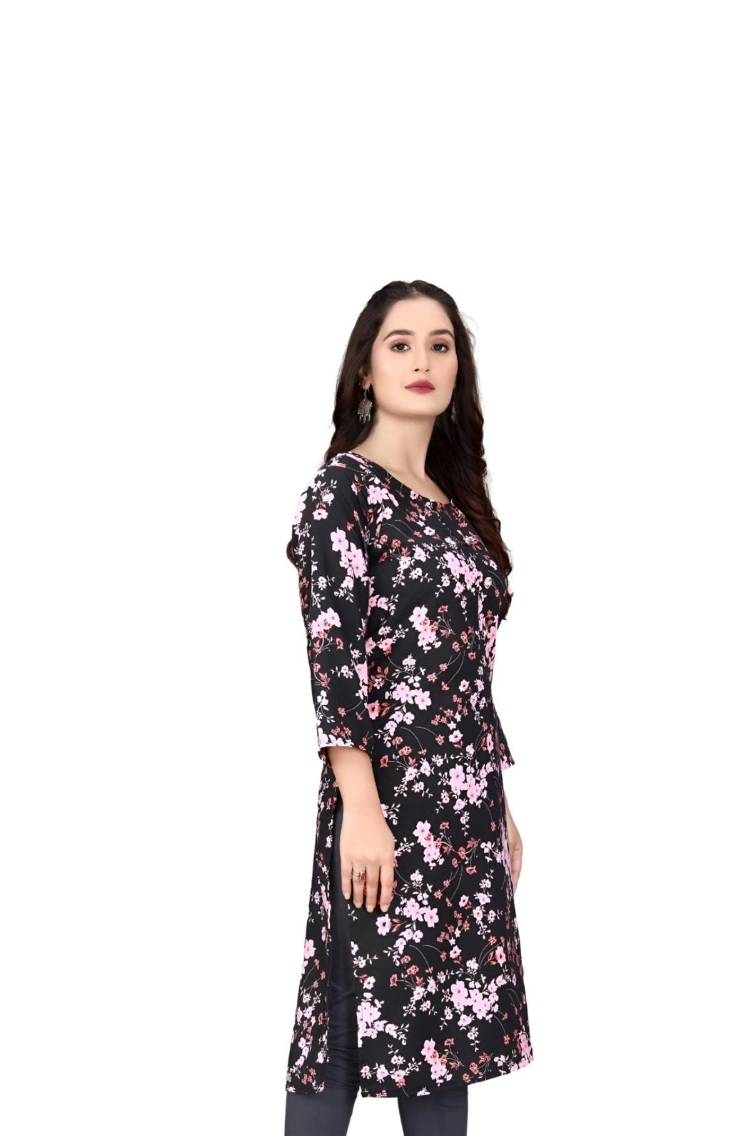 Right side profile showing kurti flare and shoulder structure