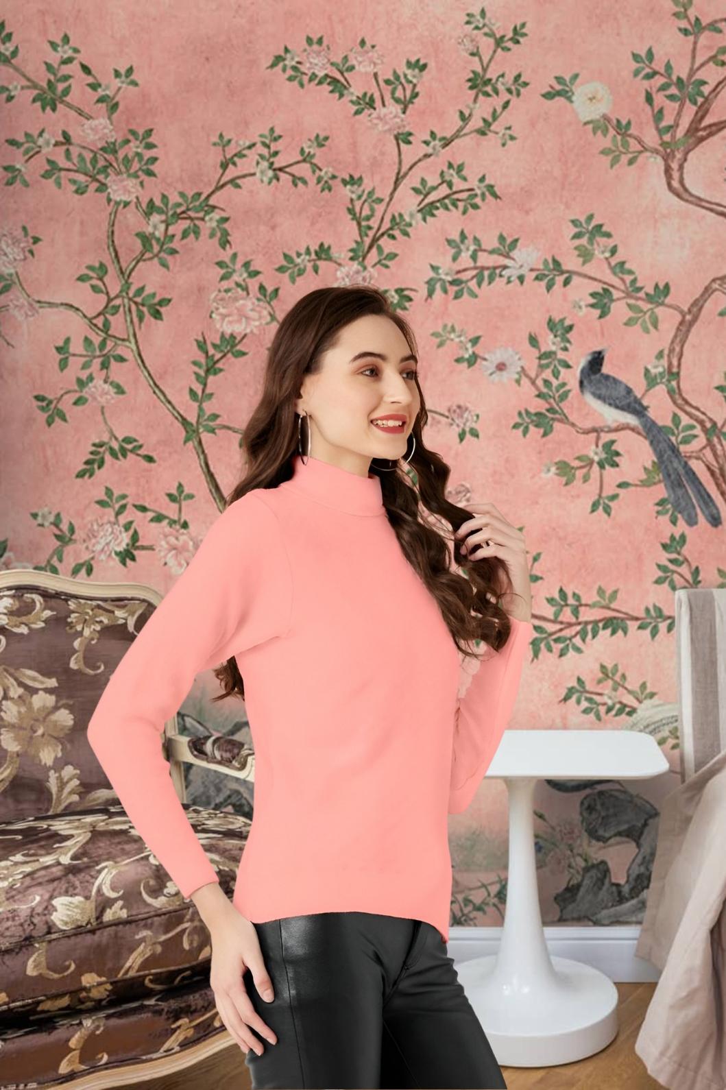 Left angle of peach full sleeve t-shirt for women