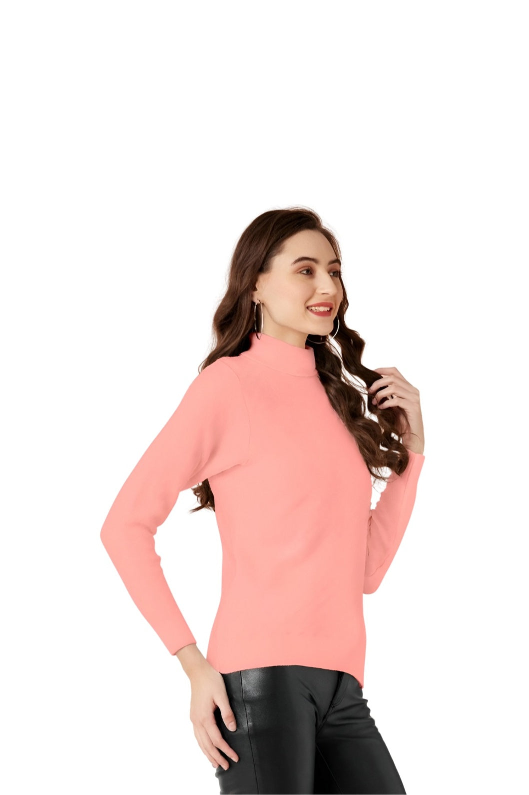 Left view of peach polyester full sleeve tee