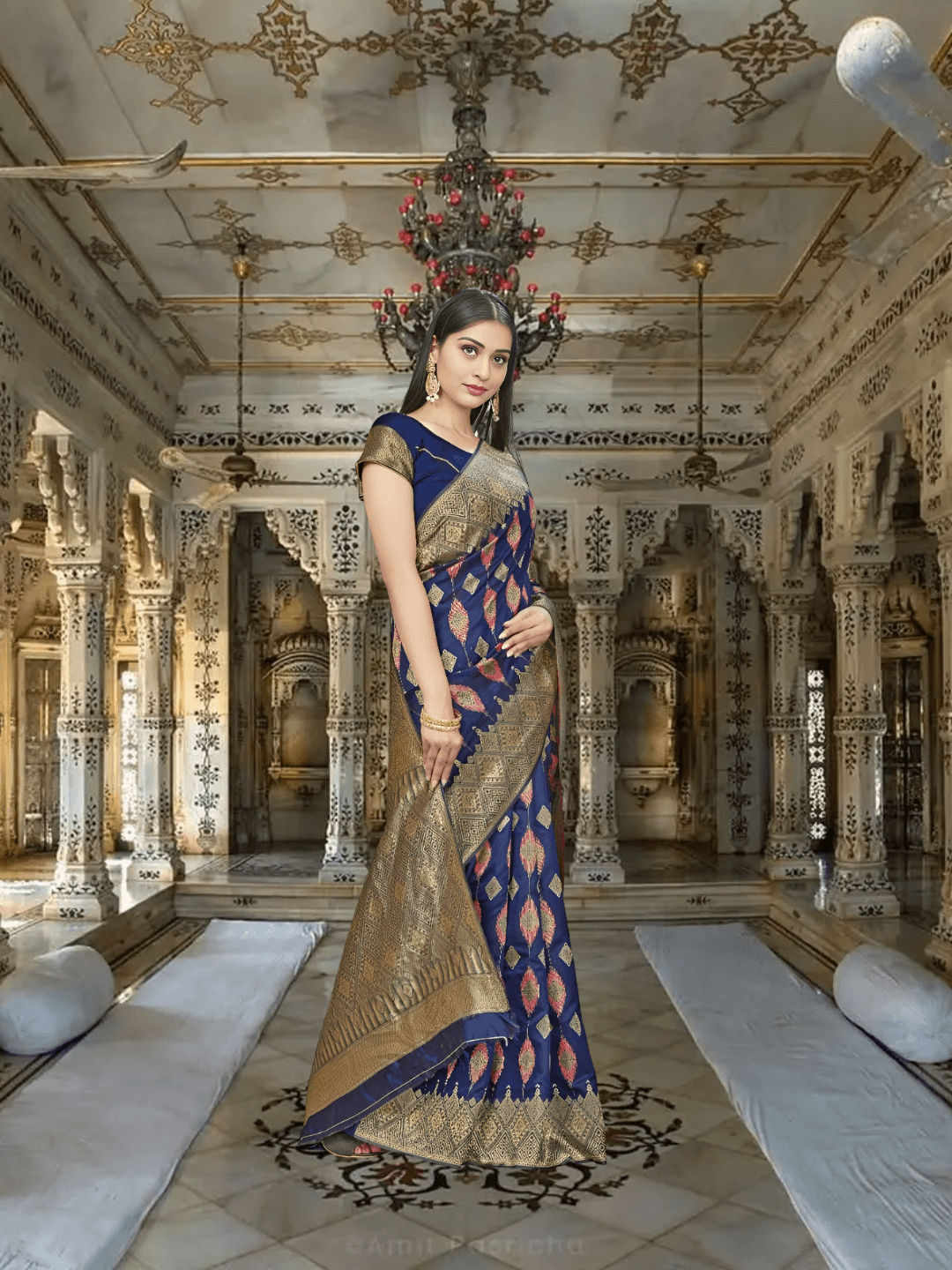 Draped over industrial railing, fabric flowing like oil spill rainbows