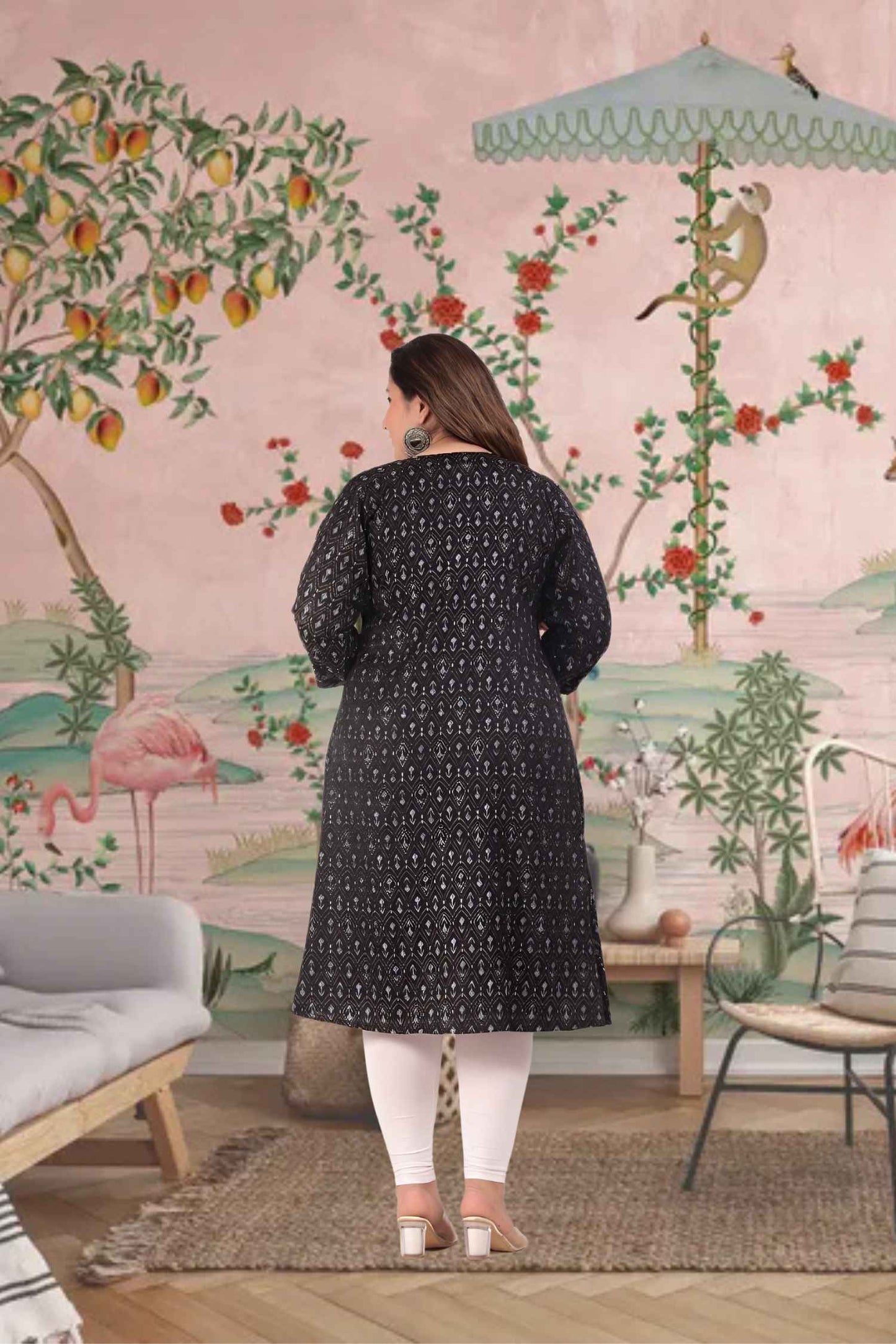 Rear angle highlighting A-line sway and blooms