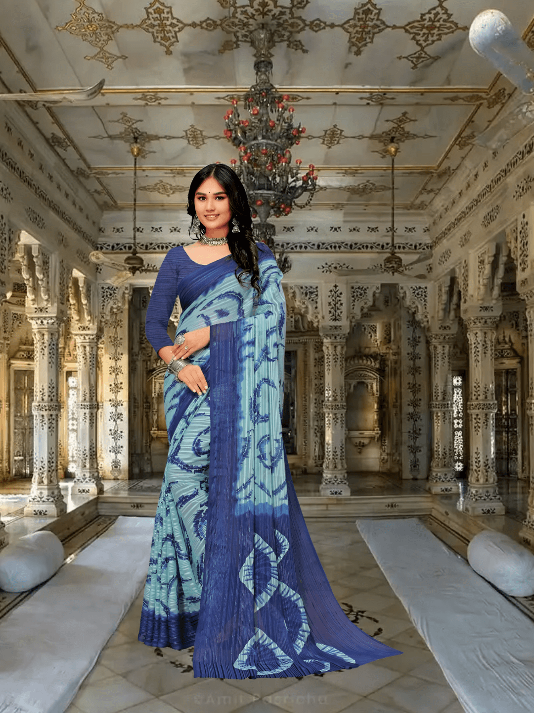 Macro of ocean-to-jungle color blending on georgette