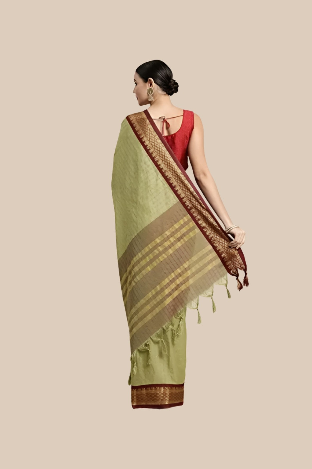 Studio back angle showing pleats and elegant pallu