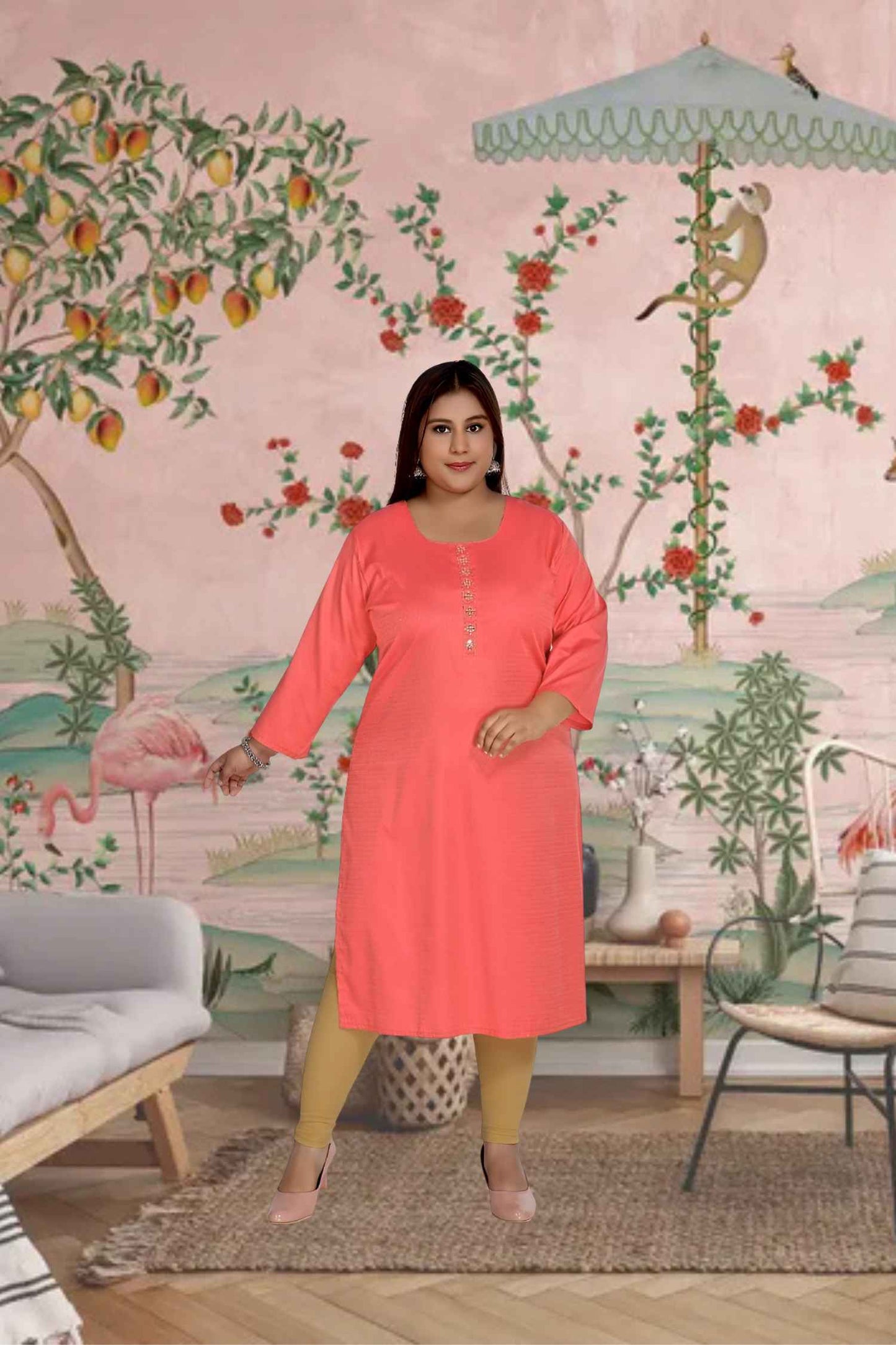 Front view showcasing the mirror embroidery and soft pink hue 🌅