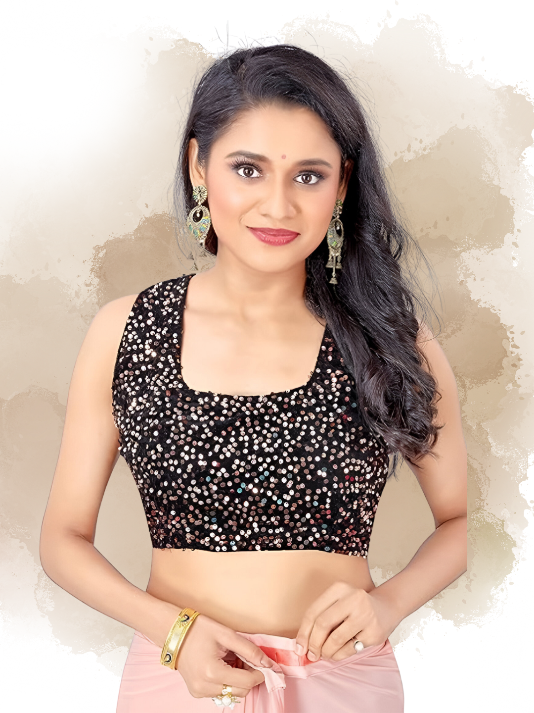 Unstitched blouse piece for peach Lycra saree - ready for tailoring