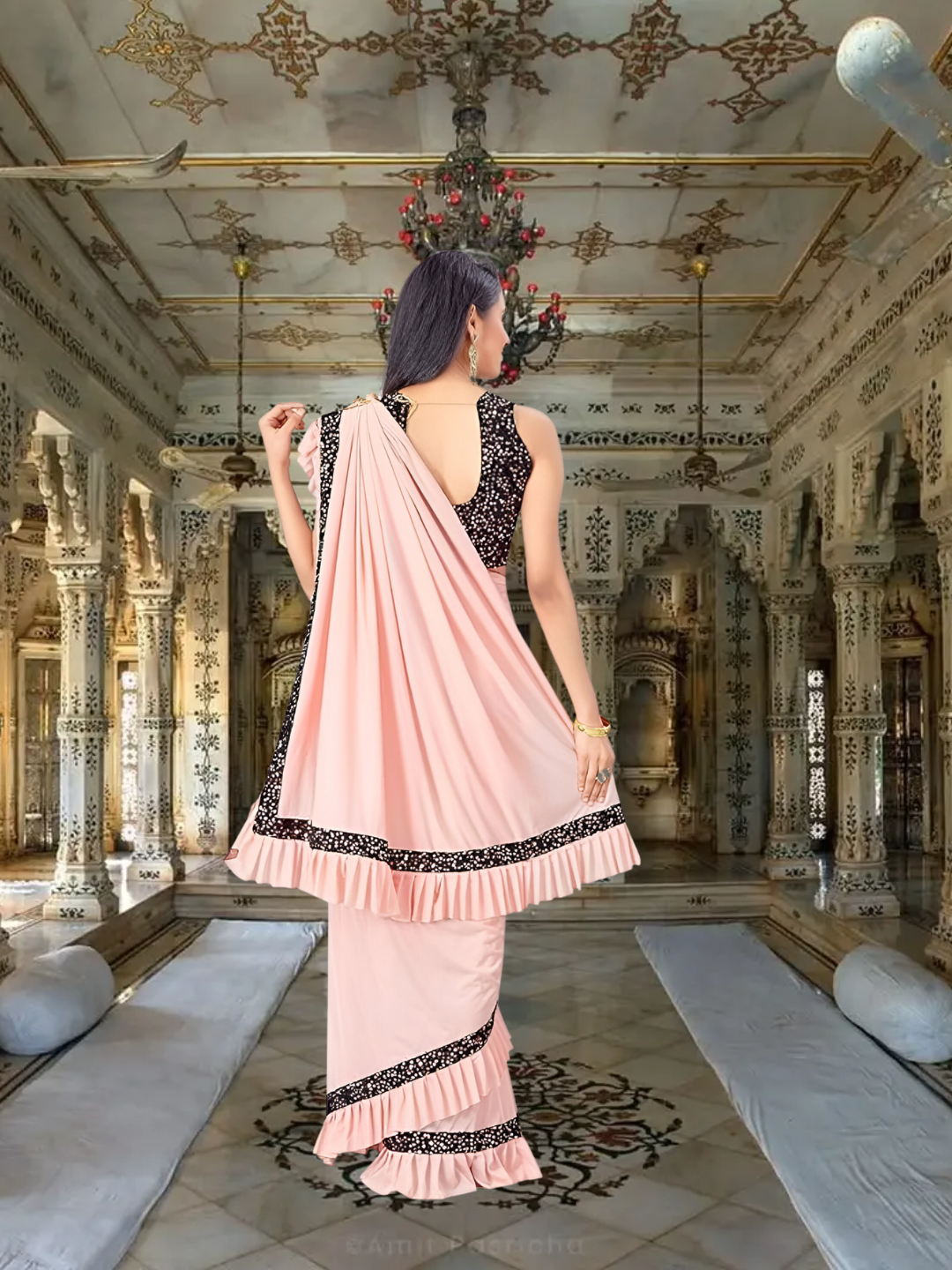 Close-up of peach Lycra fabric showing breathable texture