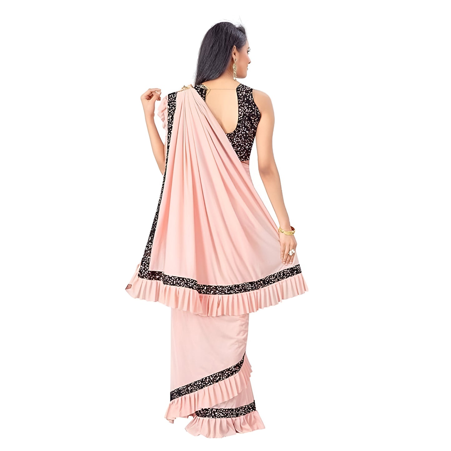 Soft peach Lycra saree with matching blouse - versatile day-to-night wear