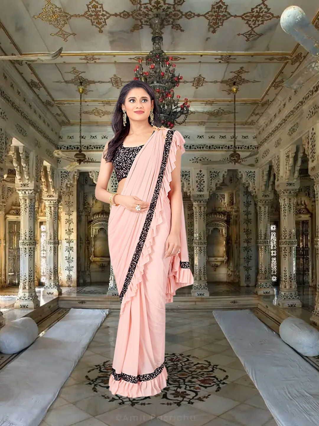 Soft peach Lycra saree with matching blouse - versatile day-to-night wear