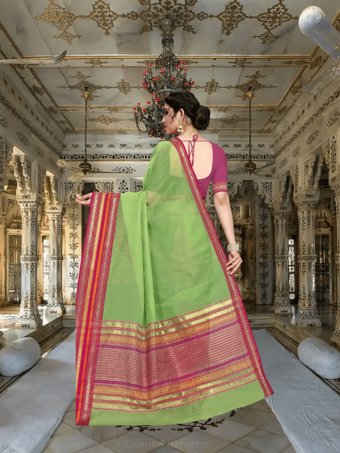 Close-up of triple-toned border and cotton weave texture in ambient sunlight