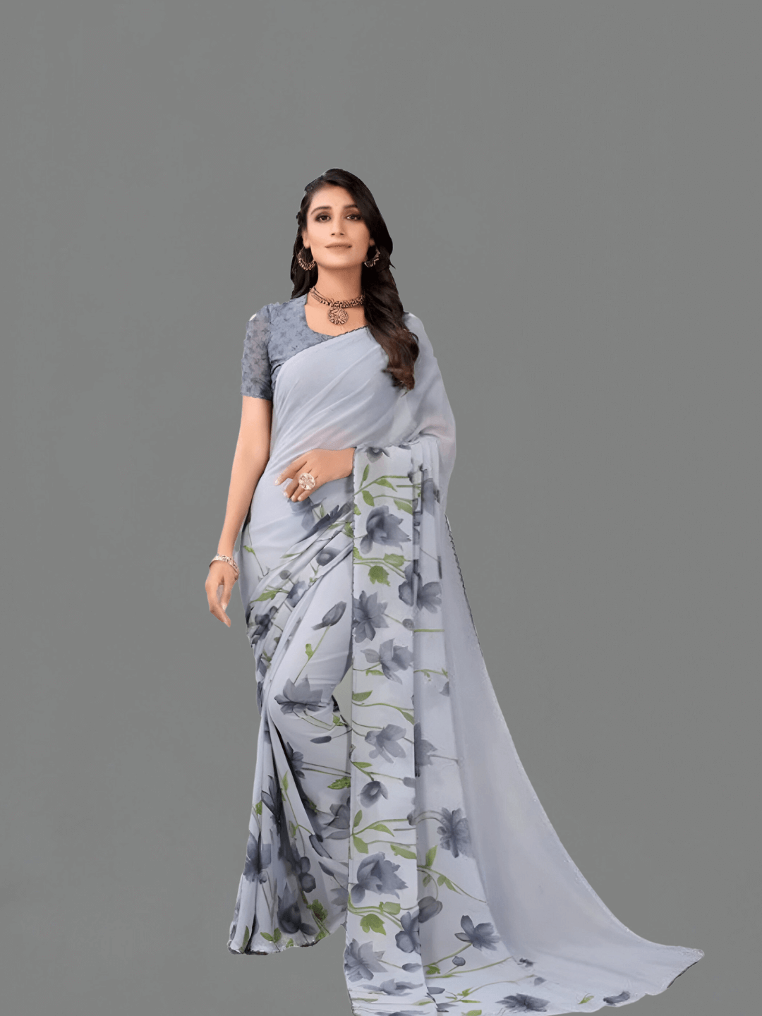 Grey unstitched blouse fabric for custom tailoring