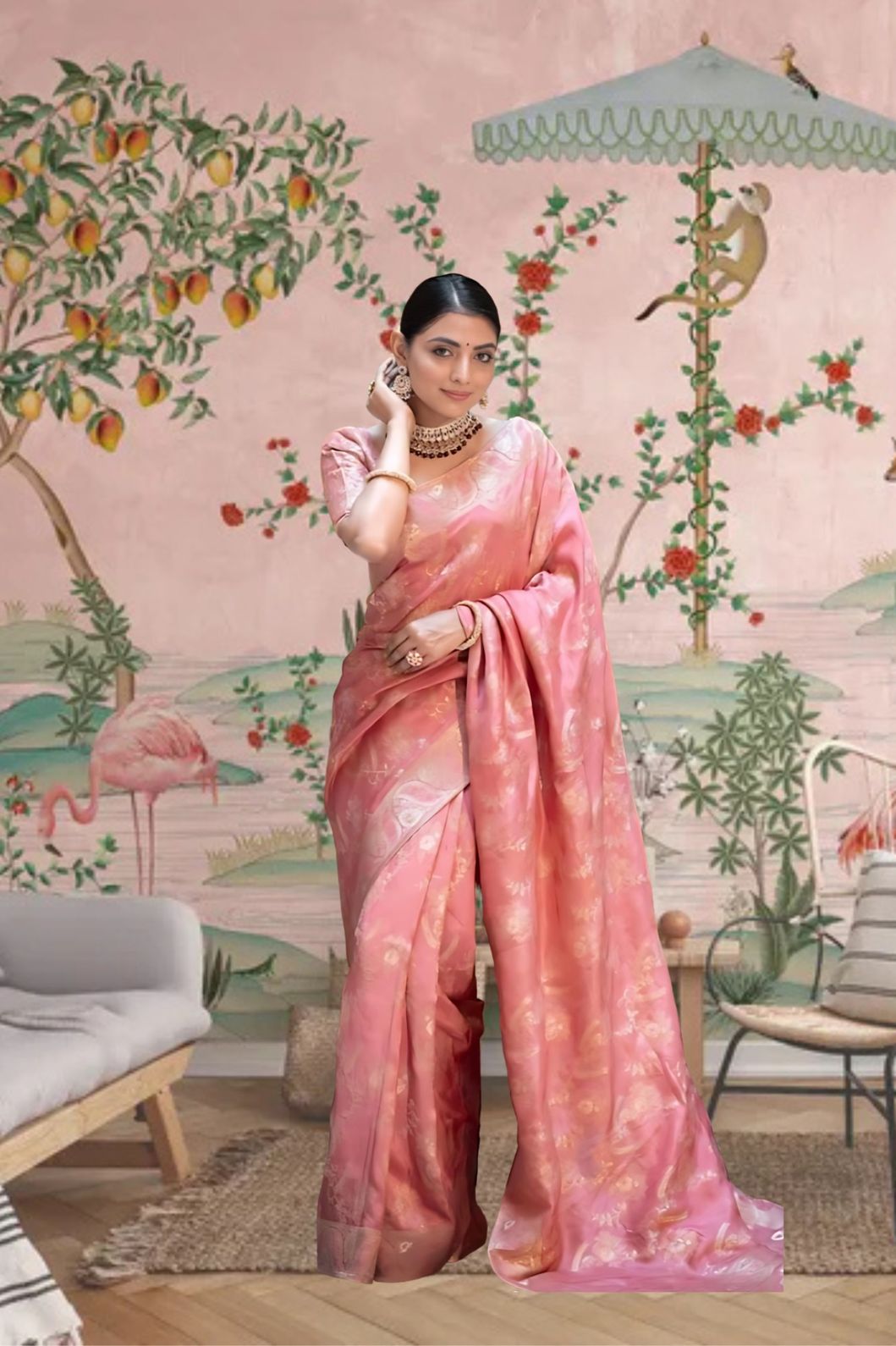 Front angle showing peach silk radiance in majestic setting