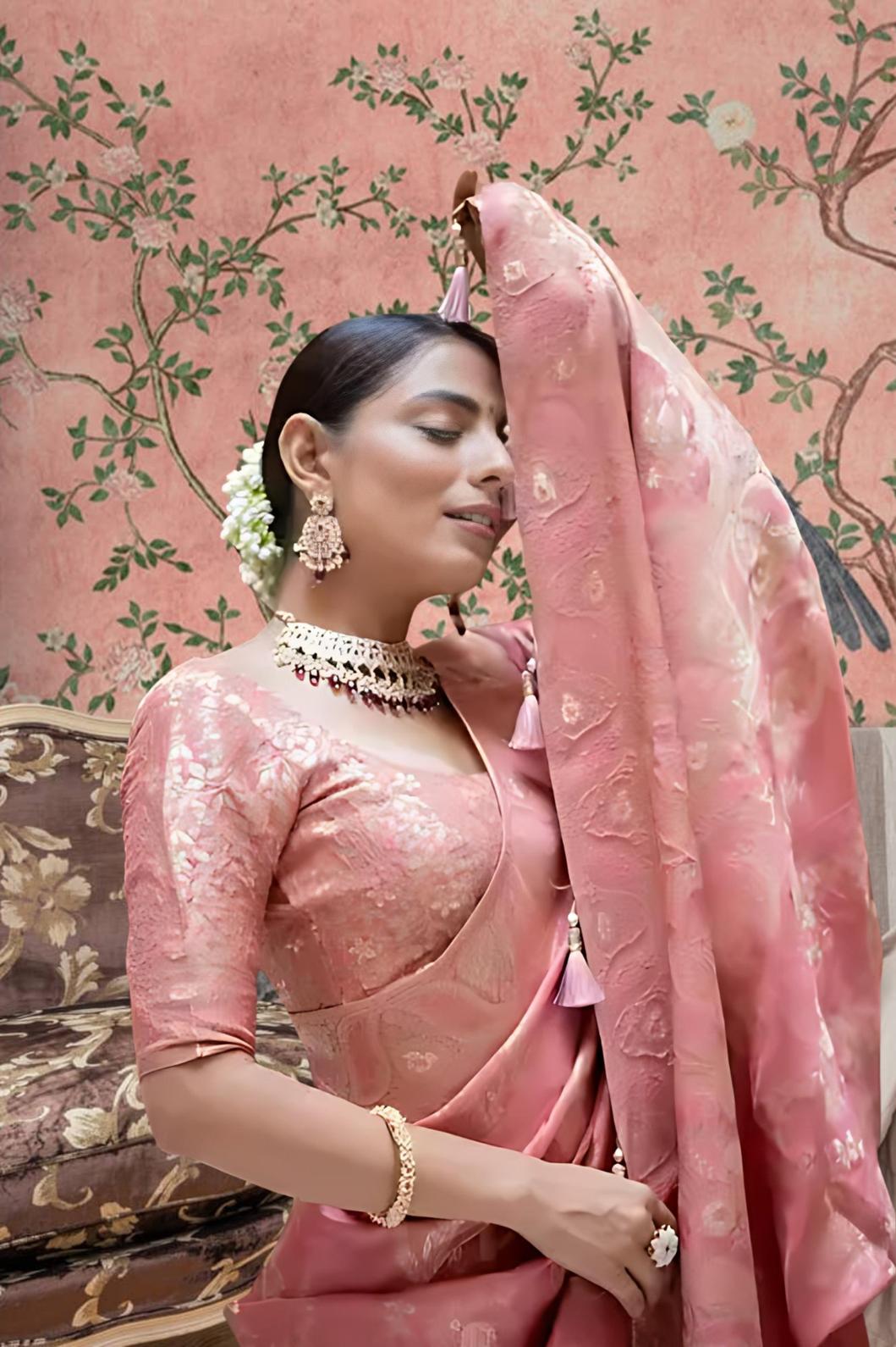 Pallu close-up in palace room glowing with embellishment