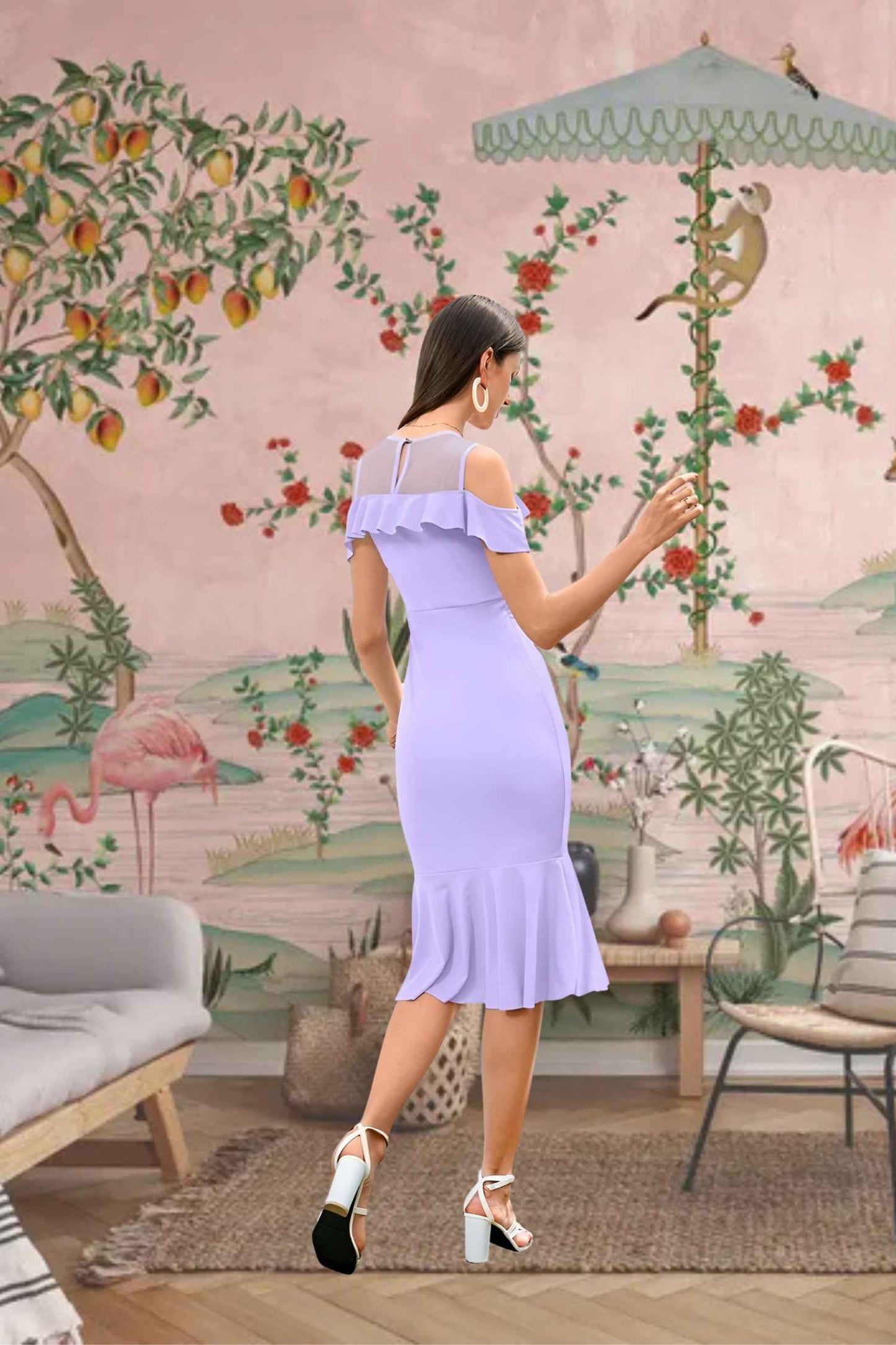 Back view showing sleek silhouette and stretchable fabric