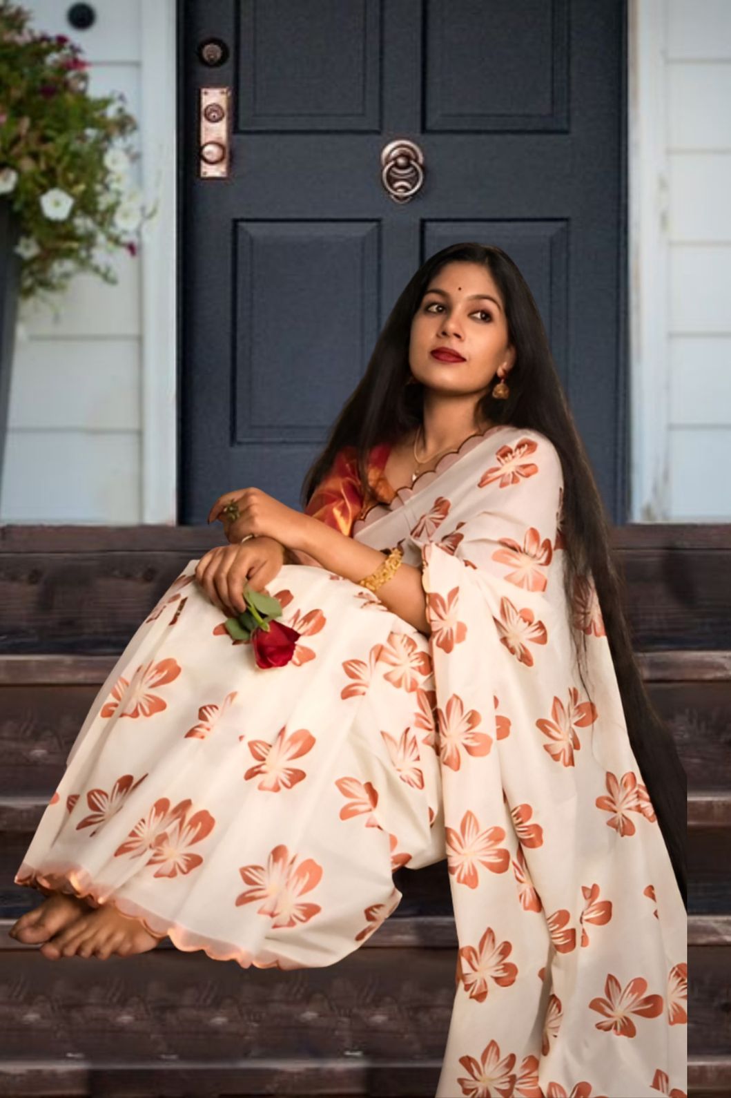 Left profile showing pleats and drape in soft contrast