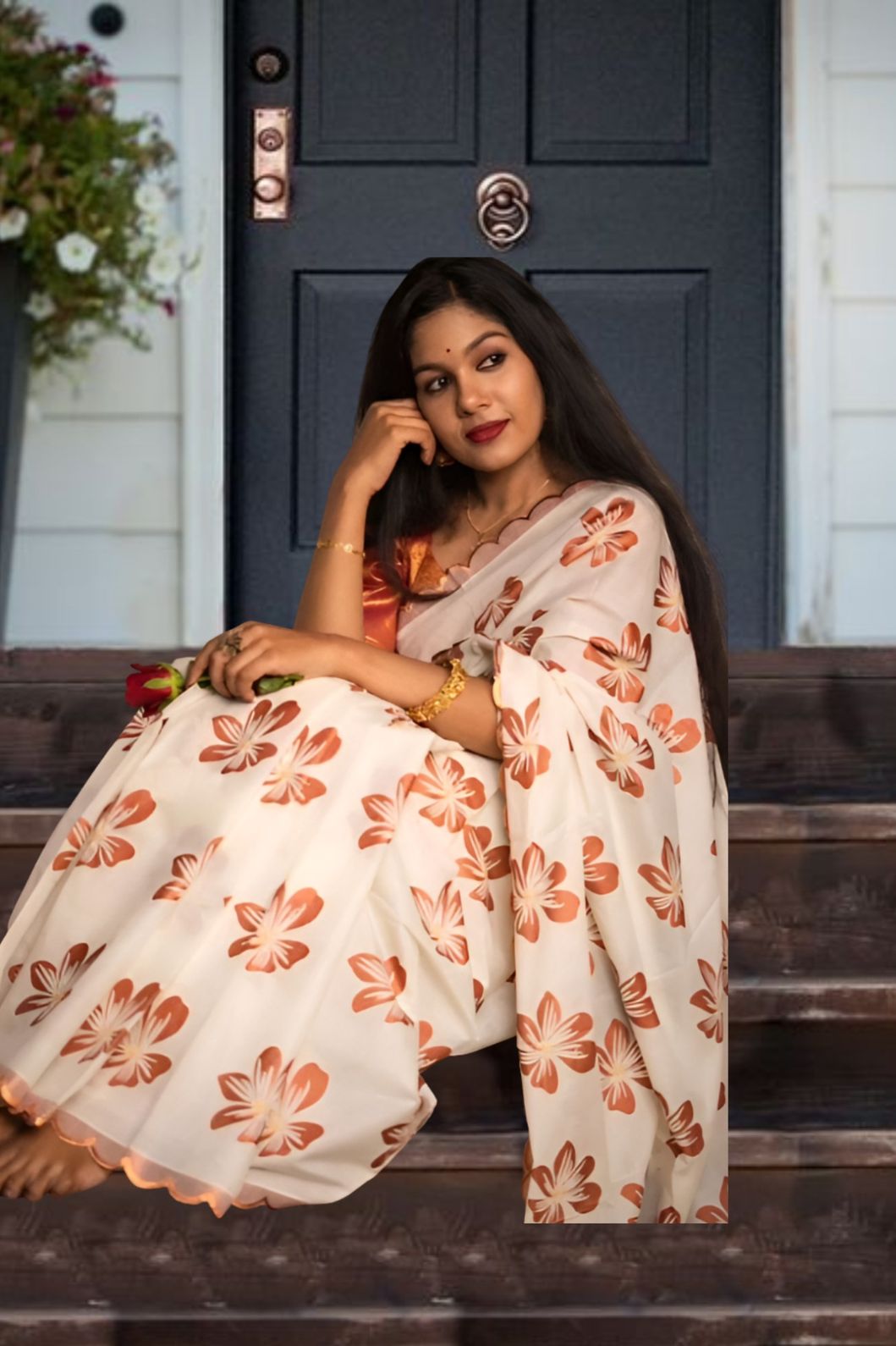 Left profile showing pleats and drape in soft contrast