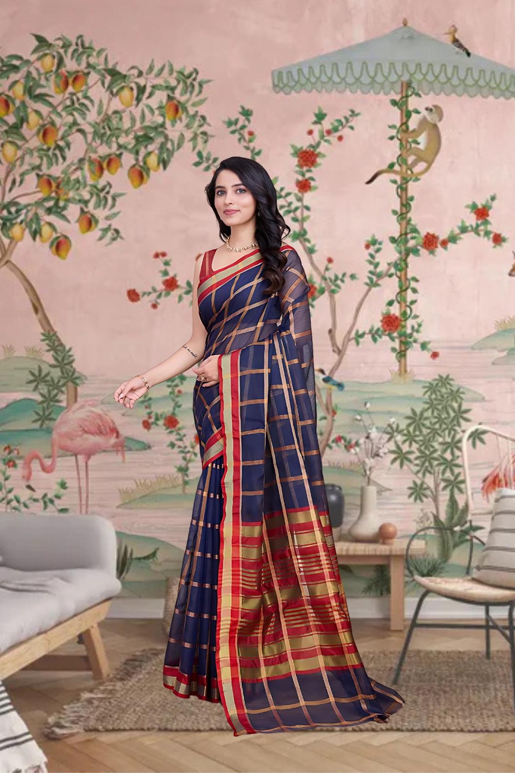 Right profile capturing check symmetry and deep navy tone