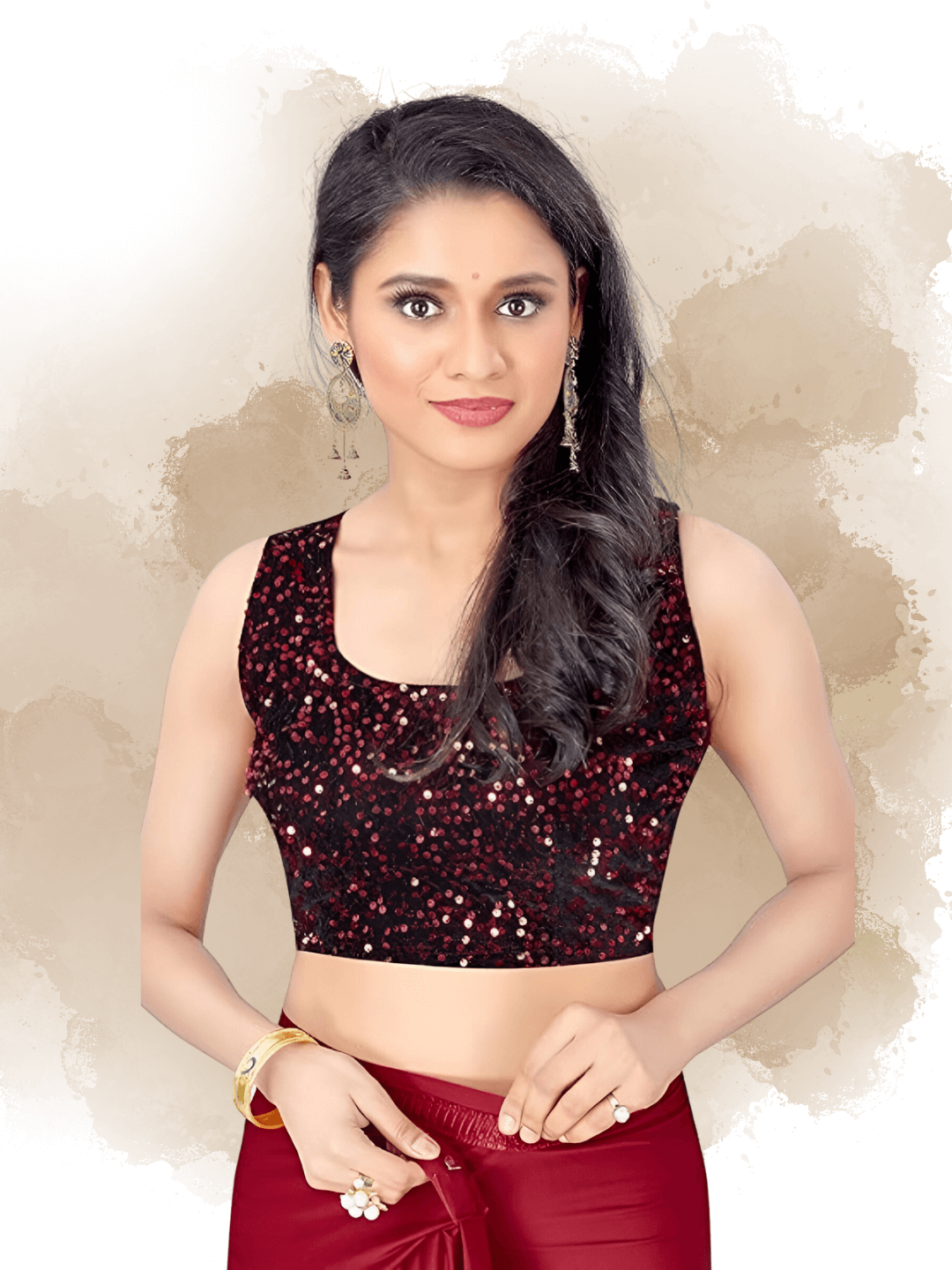 Unstitched blouse piece for scarlet red Lycra saree