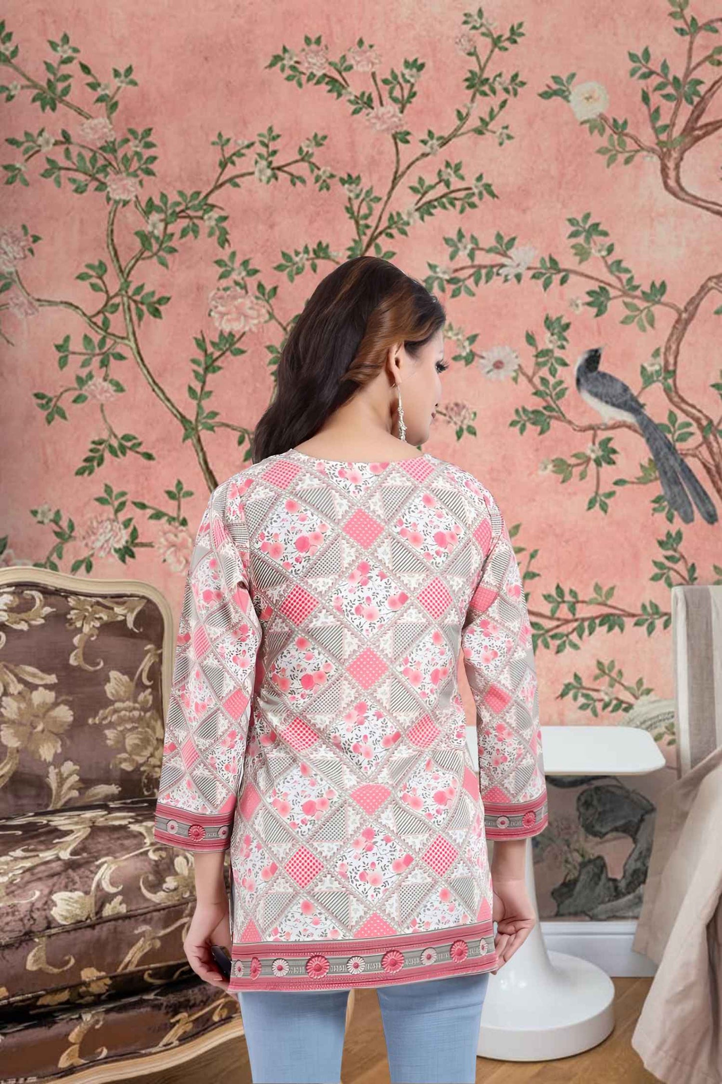 Back detail showing delicate floral tracery