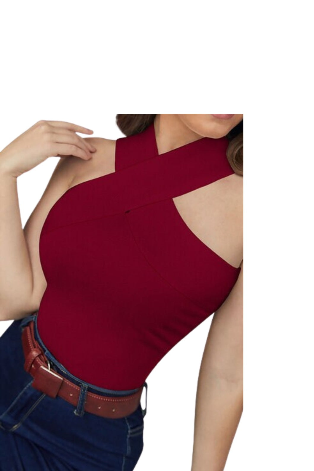 Maroon hosiery western T-shirt front view on white background