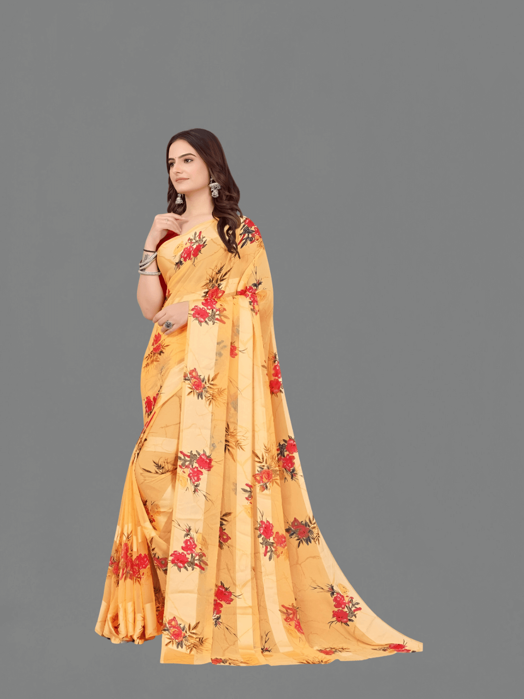 Beige pattu saree after 8 hours – still pristine