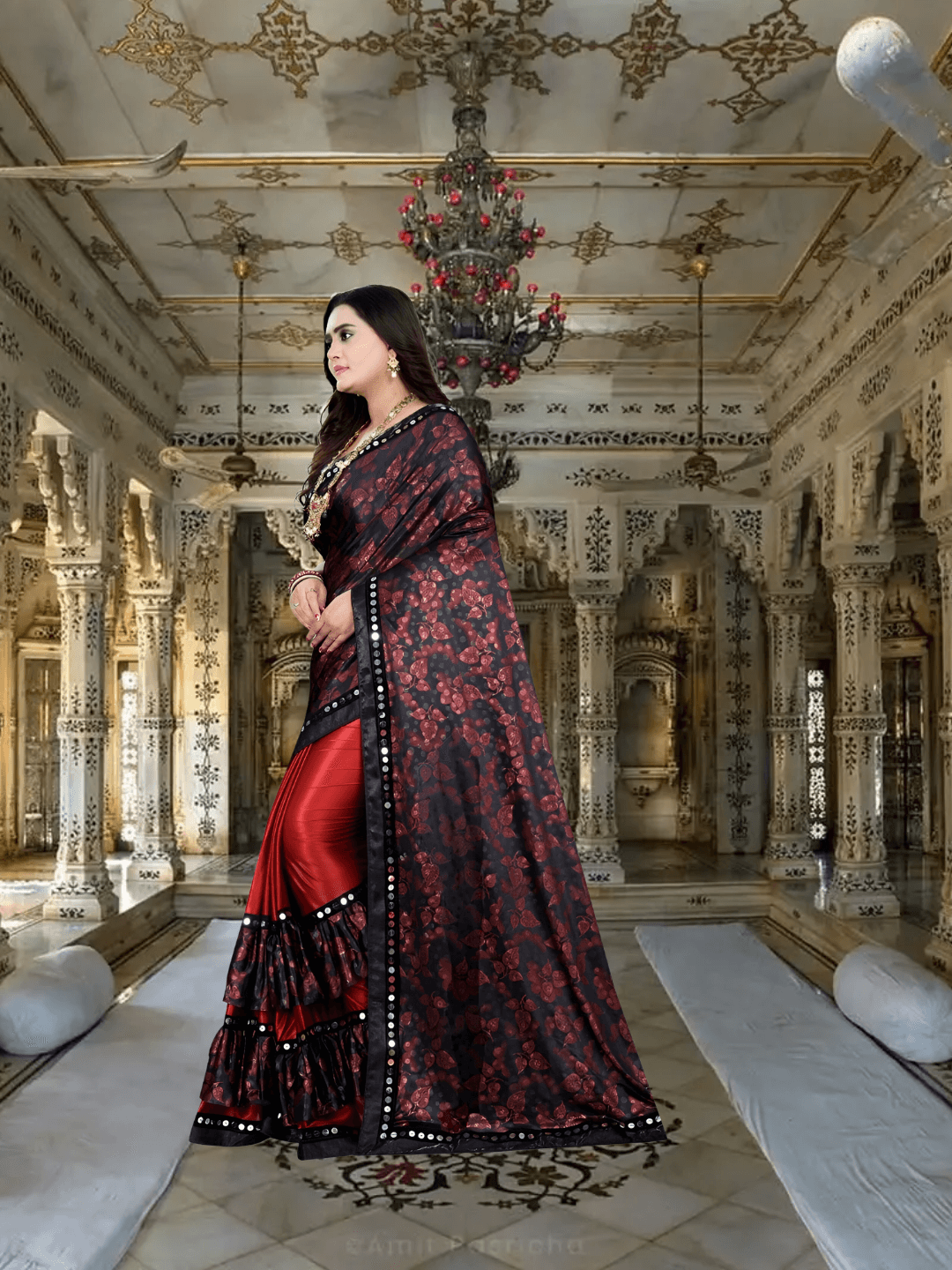 Saree draped with thigh-high slit for bold party look