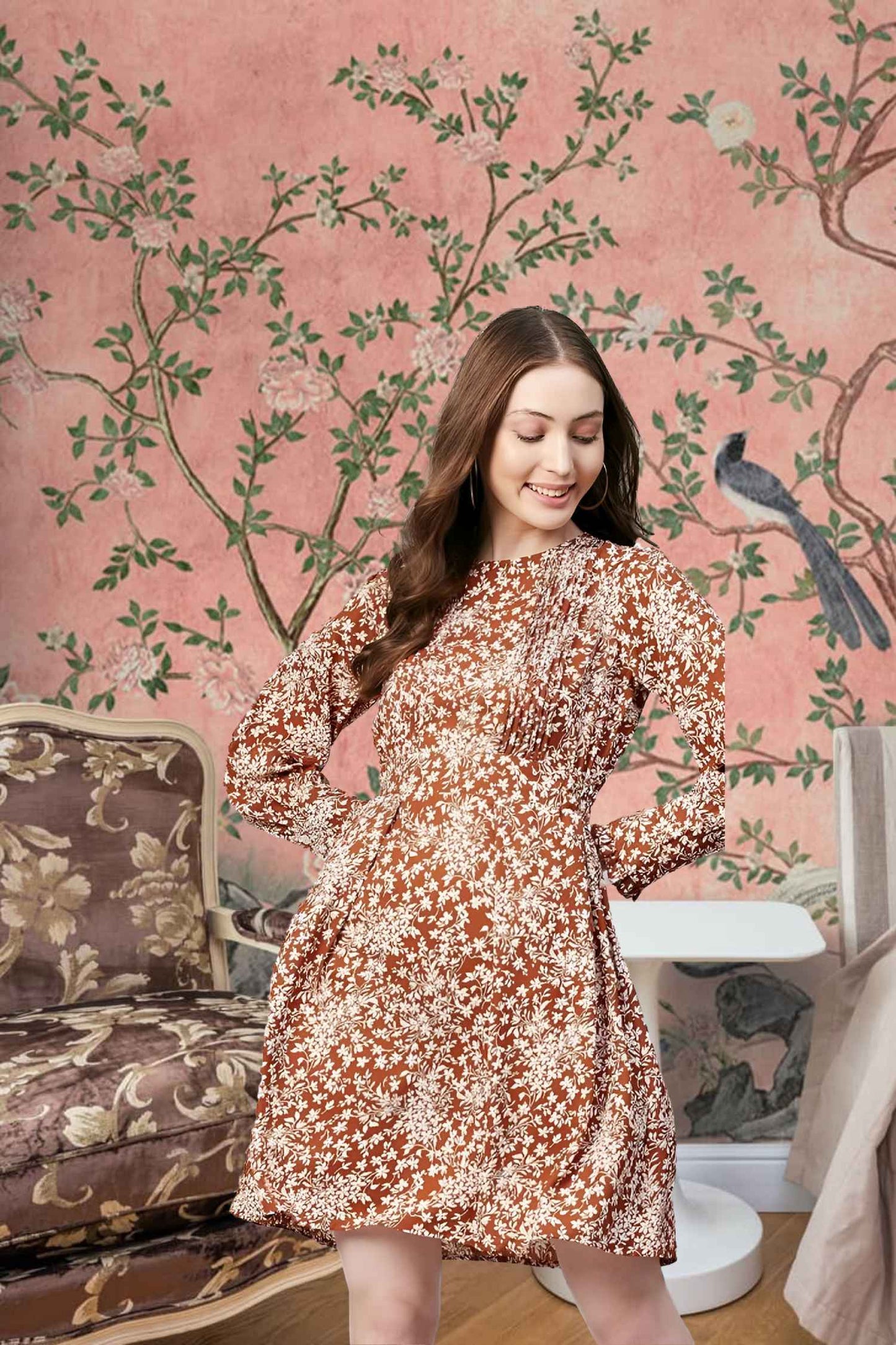 Front view: Florals like faded ink on clay