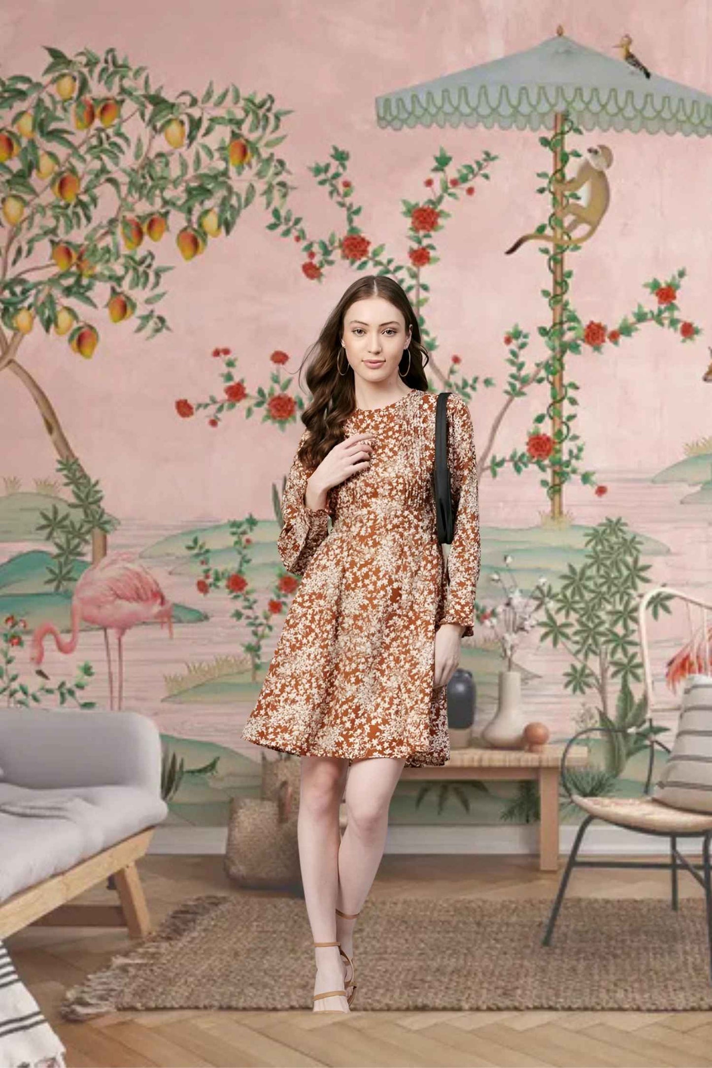 Front view: Florals like faded ink on clay