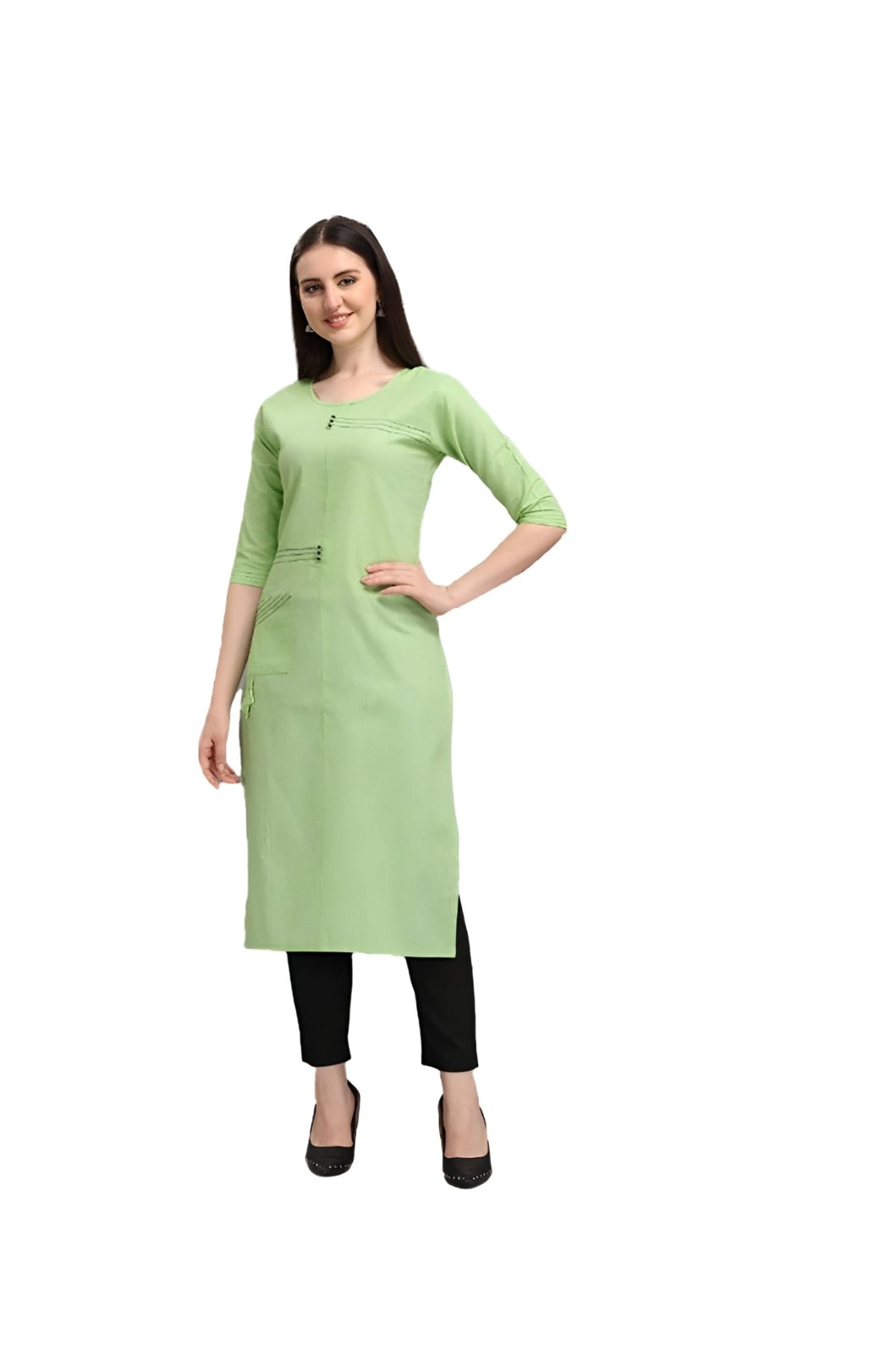 Studio front image of pista green straight kurti