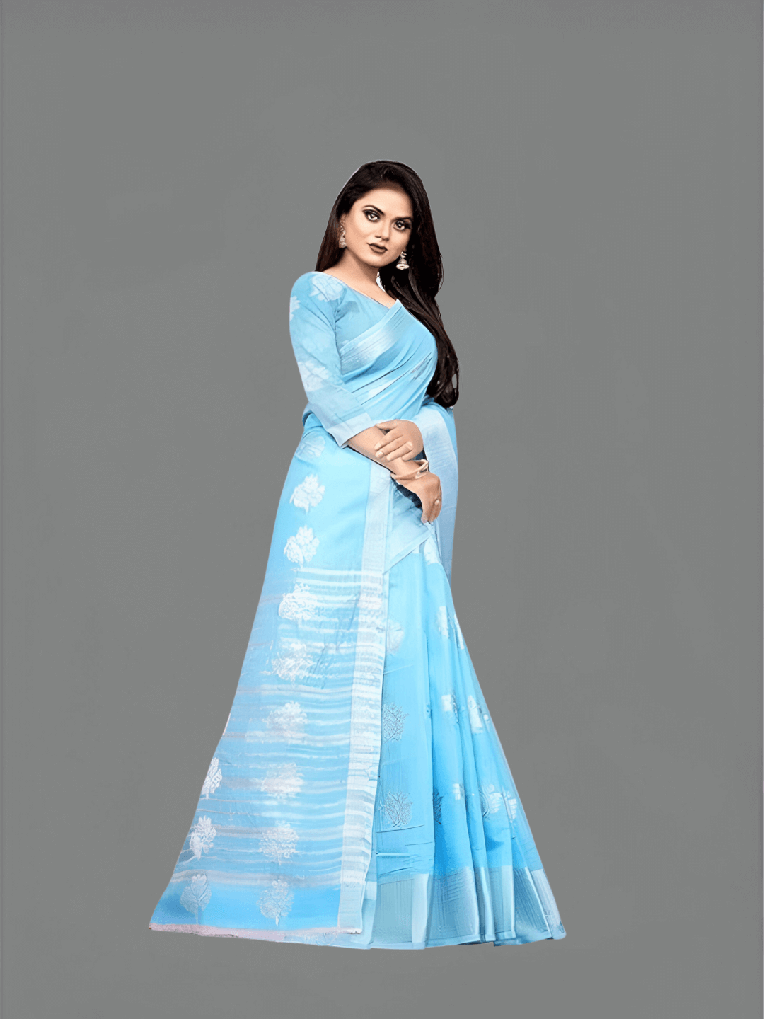 Matching unstitched blouse piece for sky blue cotton silk saree