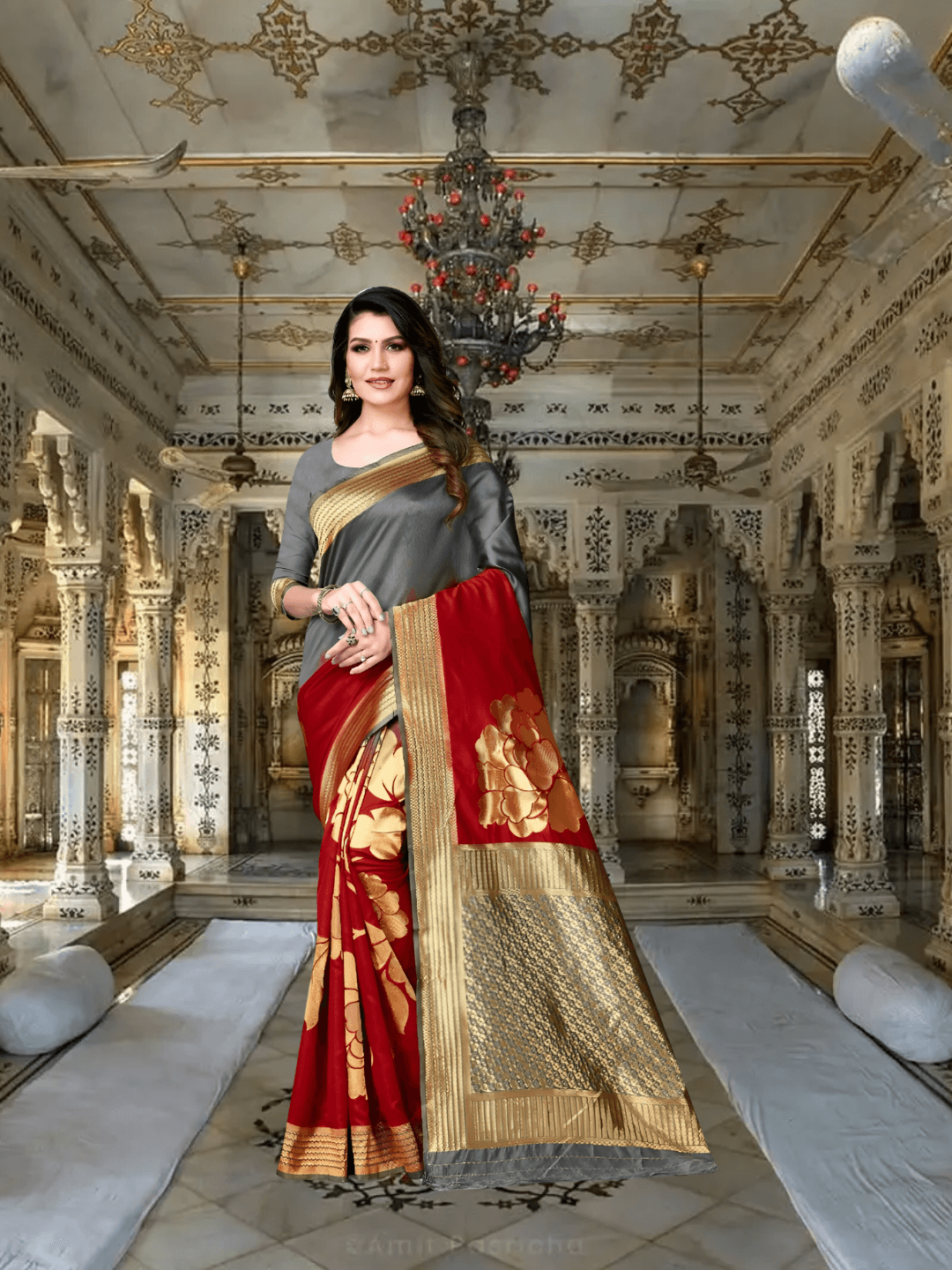 Macro of red abstract patterns on grey – like wine spilled on slate